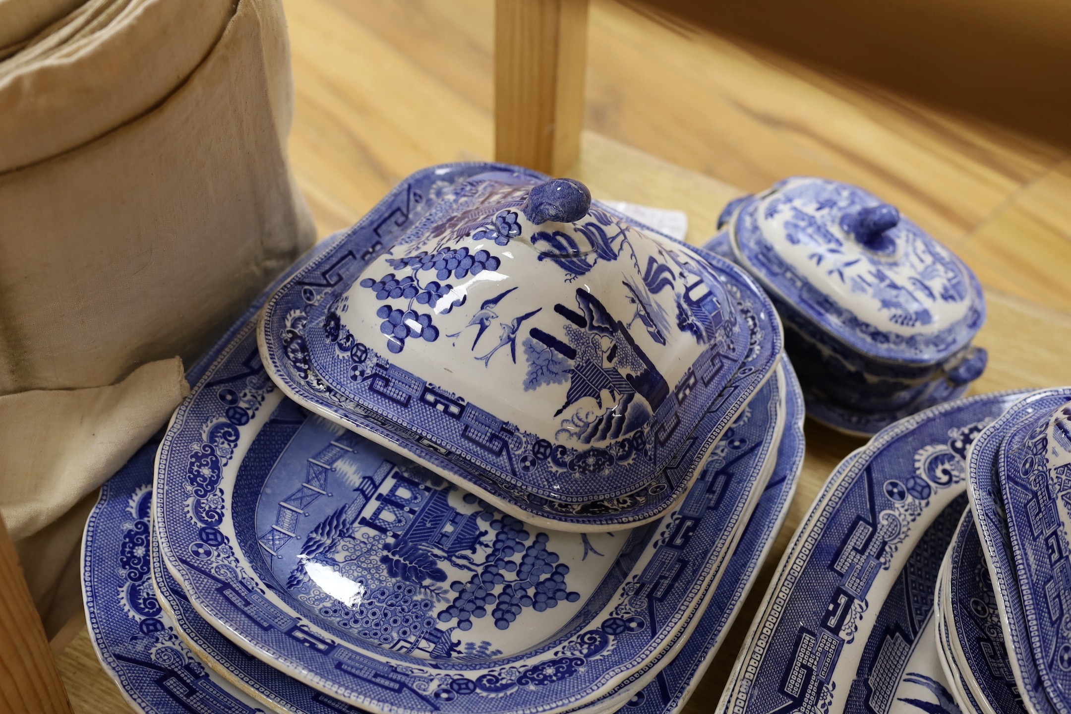 A group of Victorian and later blue and white pottery dinner wares